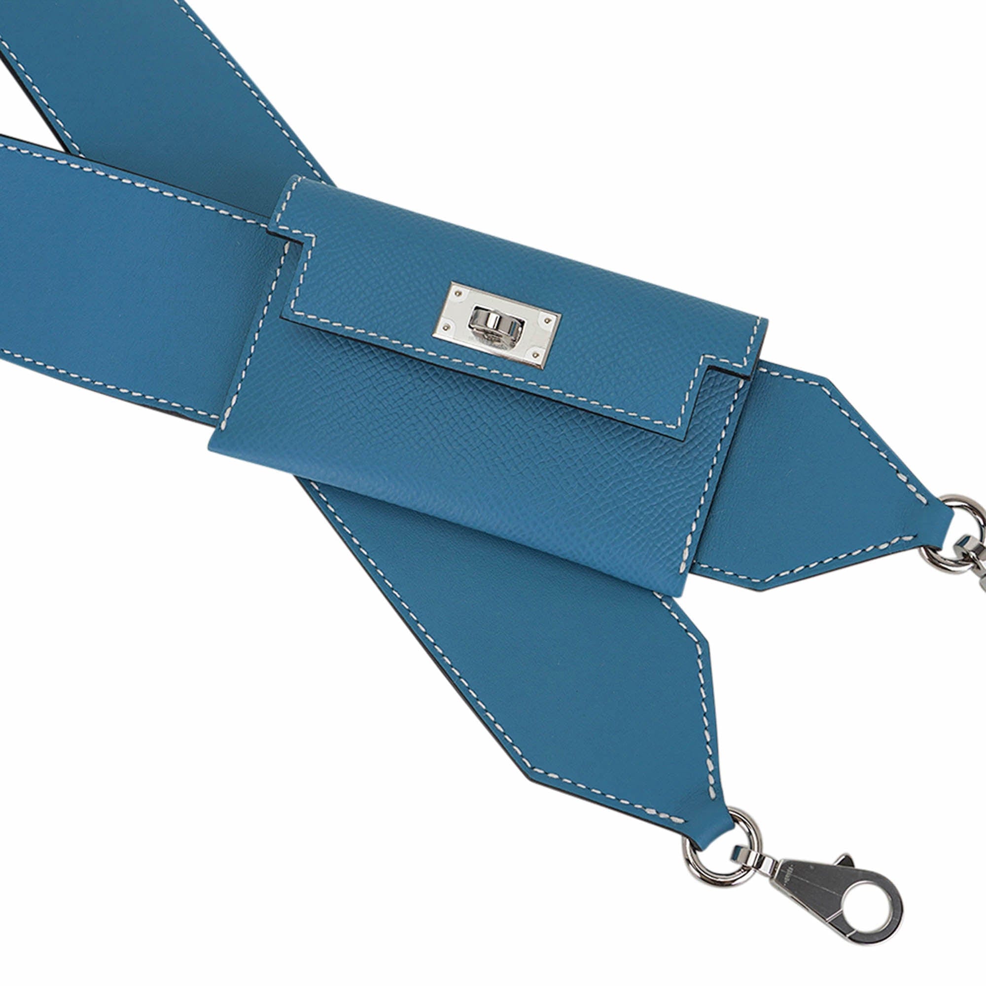 Hermes Kelly Pocket Shoulder Strap Menthe / Blue Celeste Palladium
