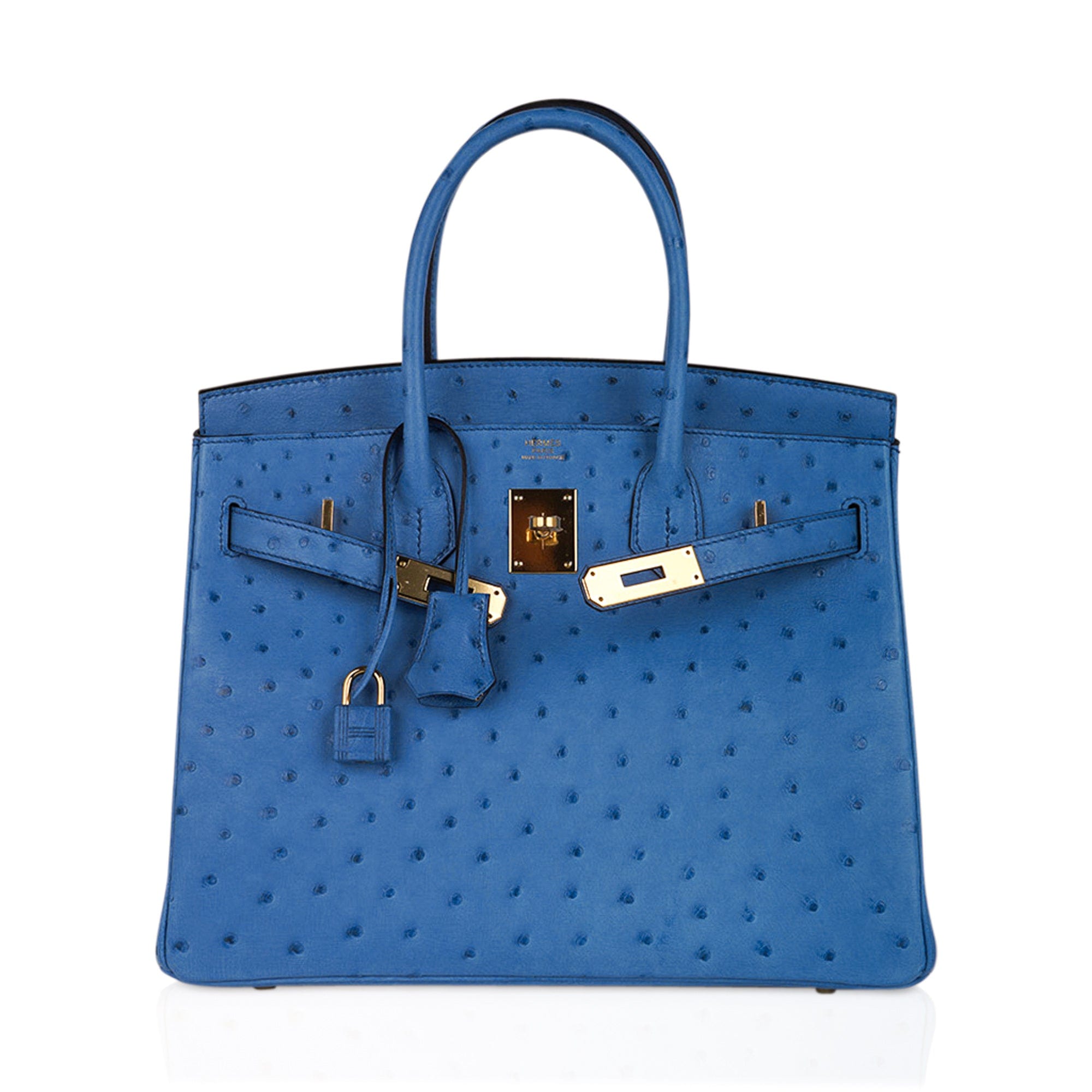 Hermes Birkin Bag 30cm Gris Agate Ostrich Special Order Blue Iris