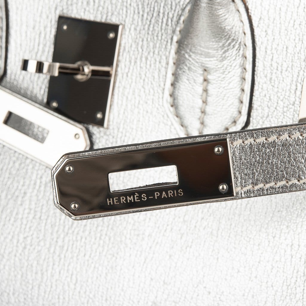 Hermes Birkin 25 Ultra Rare Metallic Silver Chevre Brushed Palladium  Hardware at 1stDibs