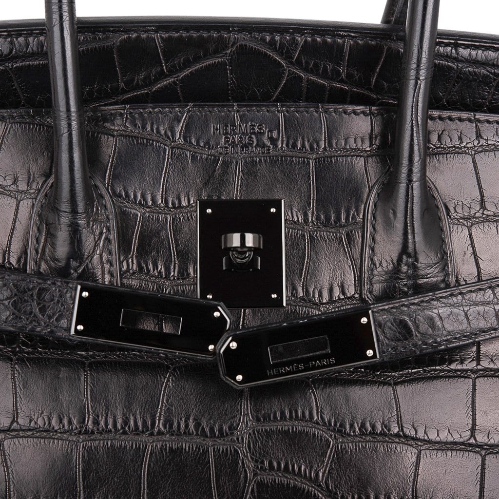 Hermes Birkin 35 Bag So Black Limited Edition Matte Black Alligator –  Mightychic