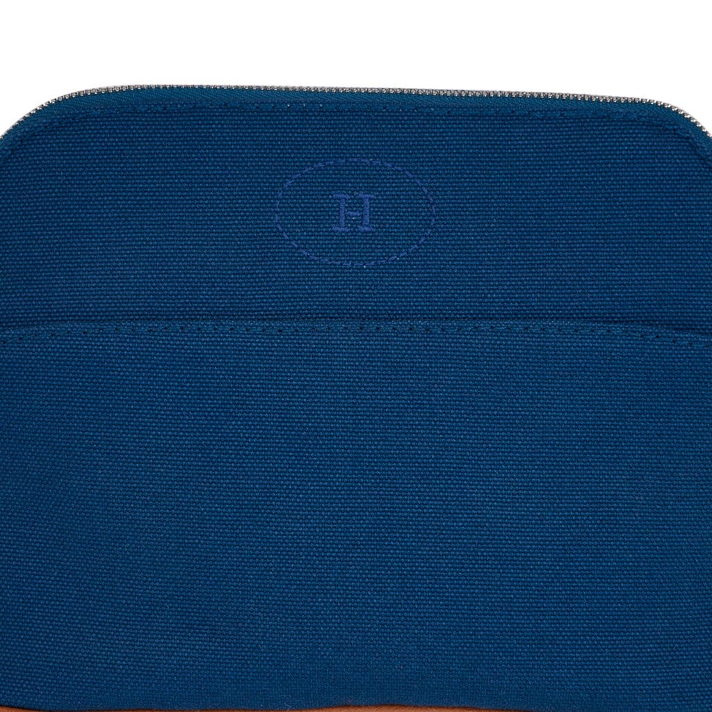 Hermes Bleu Horizon Cotton Canvas Mini Bolide Travel Case - Yoogi's Closet