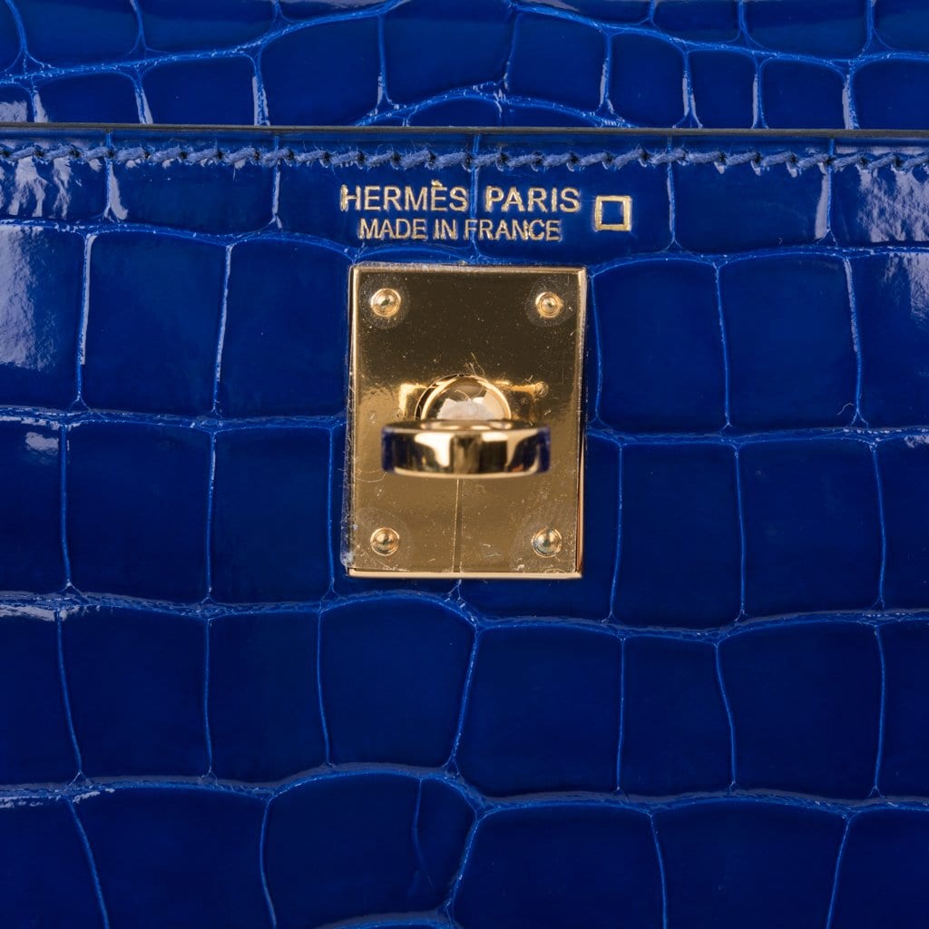 Hermès Kelly 20 Mini II Sellier Blue Sapphire Lizard with Gold