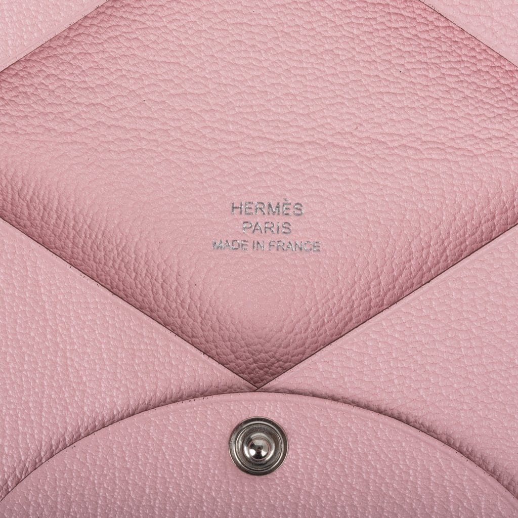 Hermes SLG Calvi Duo Cardholder, Wallet, Caramel/Sakura PInk, New in Box  GA001