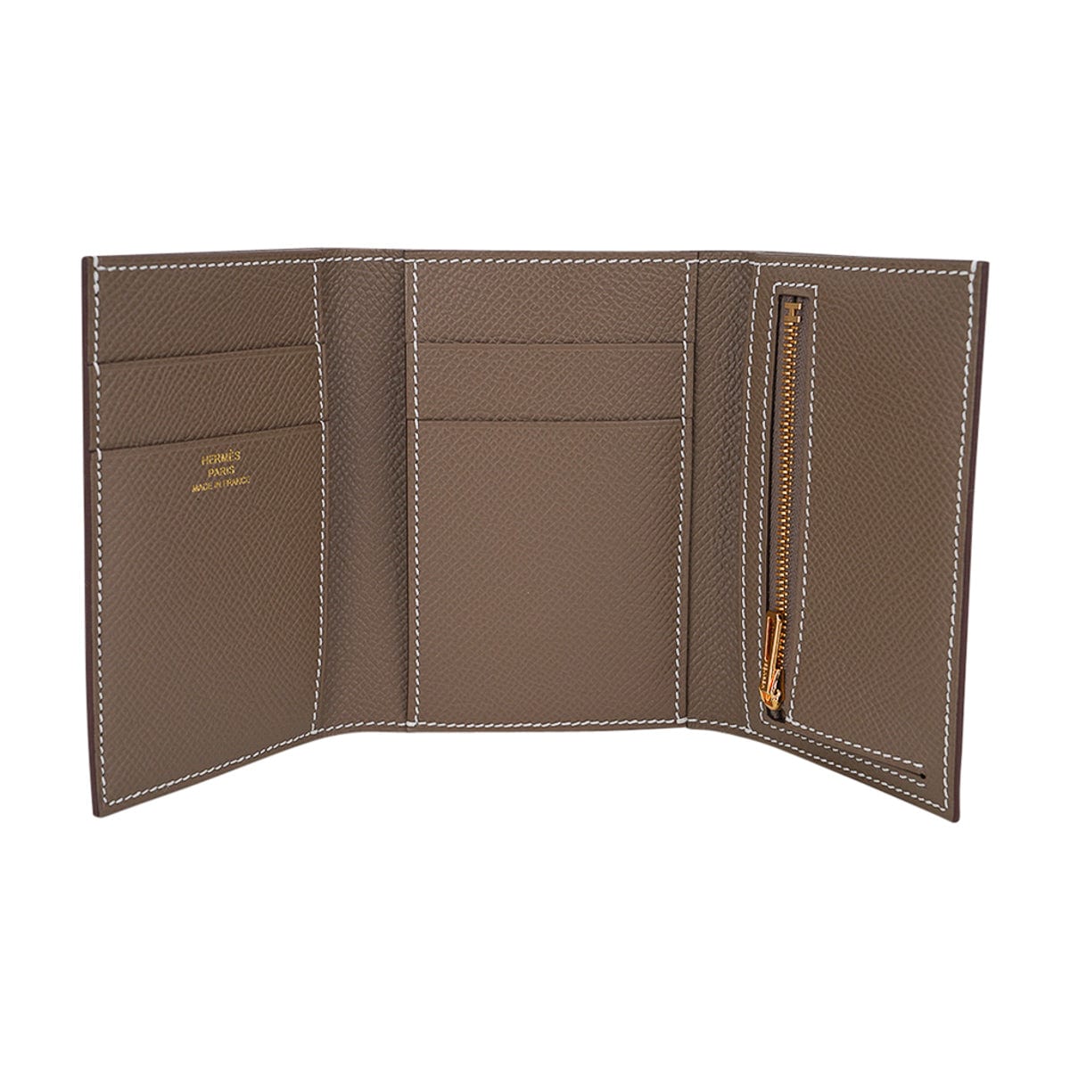 Hermes Bearn Combine Tri-Fold Compact Wallet Etoupe Gold Hardware Epsom  Leather