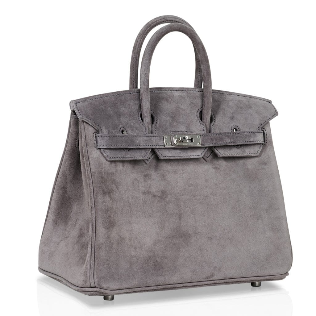 Hermes Birkin Handbag Grey Doblis Suede with Swift with