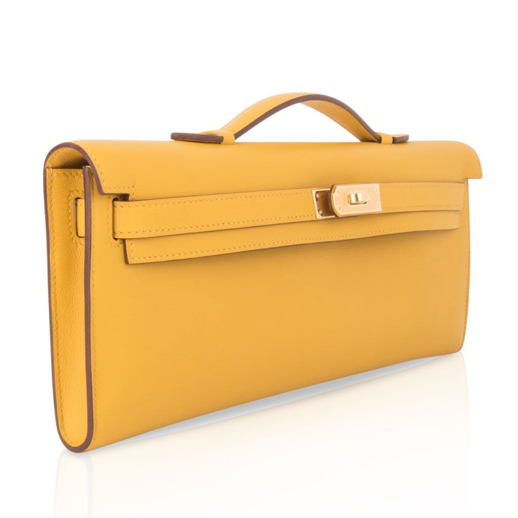 Hermes Kelly Cut Bag Jaune Ambre Clutch Swift Gold Hardware New – Mightychic