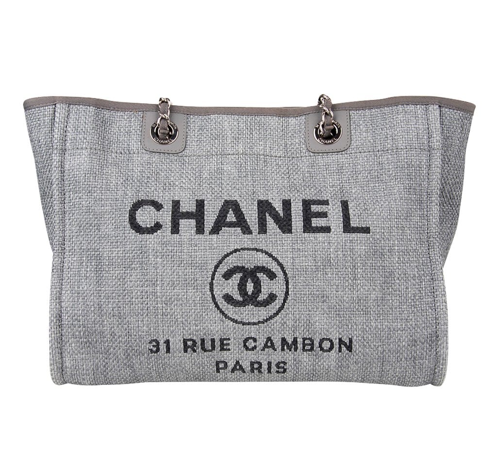 Chanel Small Deauville Shopping Bag Black in Canvas with Silver