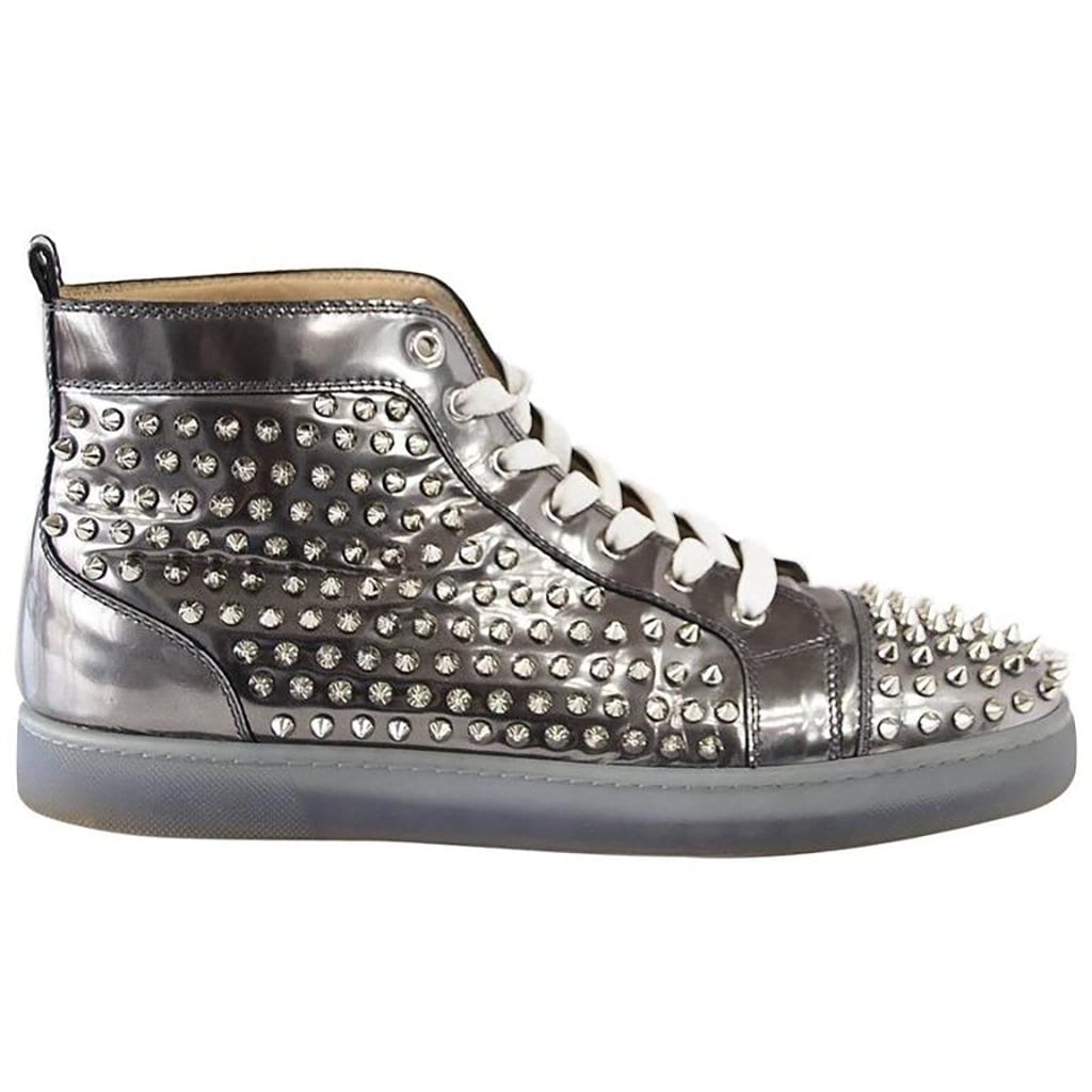 Christian Louboutin Gold/White Leather Louis Spikes High Top