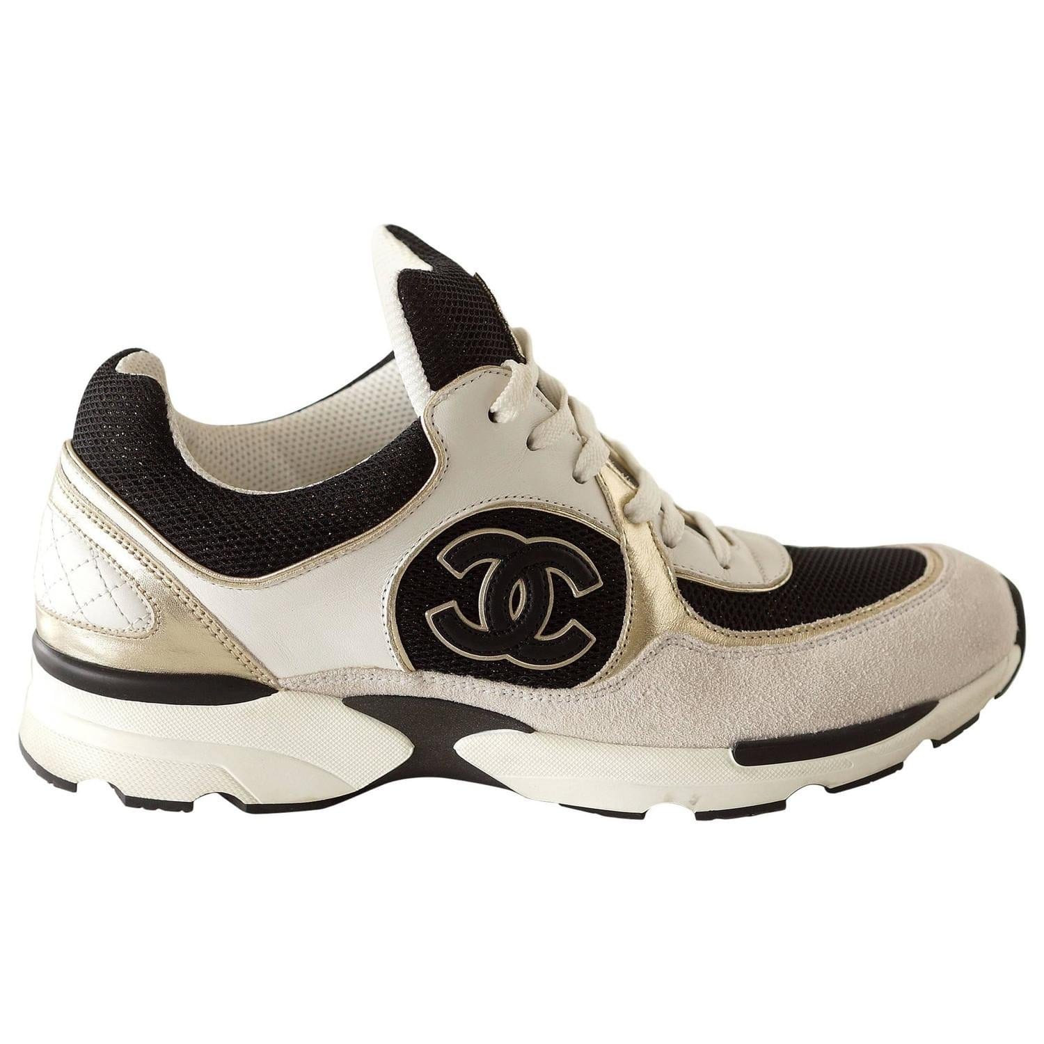 Chanel Shoe Sneaker Tennis White Leather Metallic Textile 39.5 / –