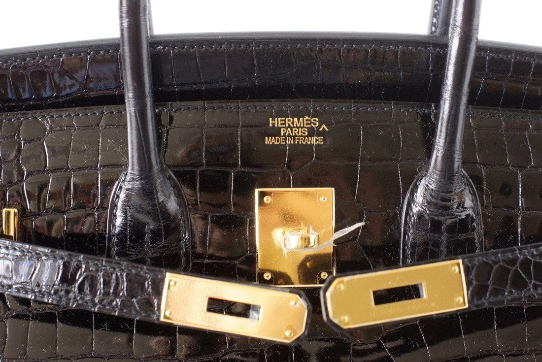 Hermes Birkin 30 Black Shiny Crocodile Porosus Gold Hardware