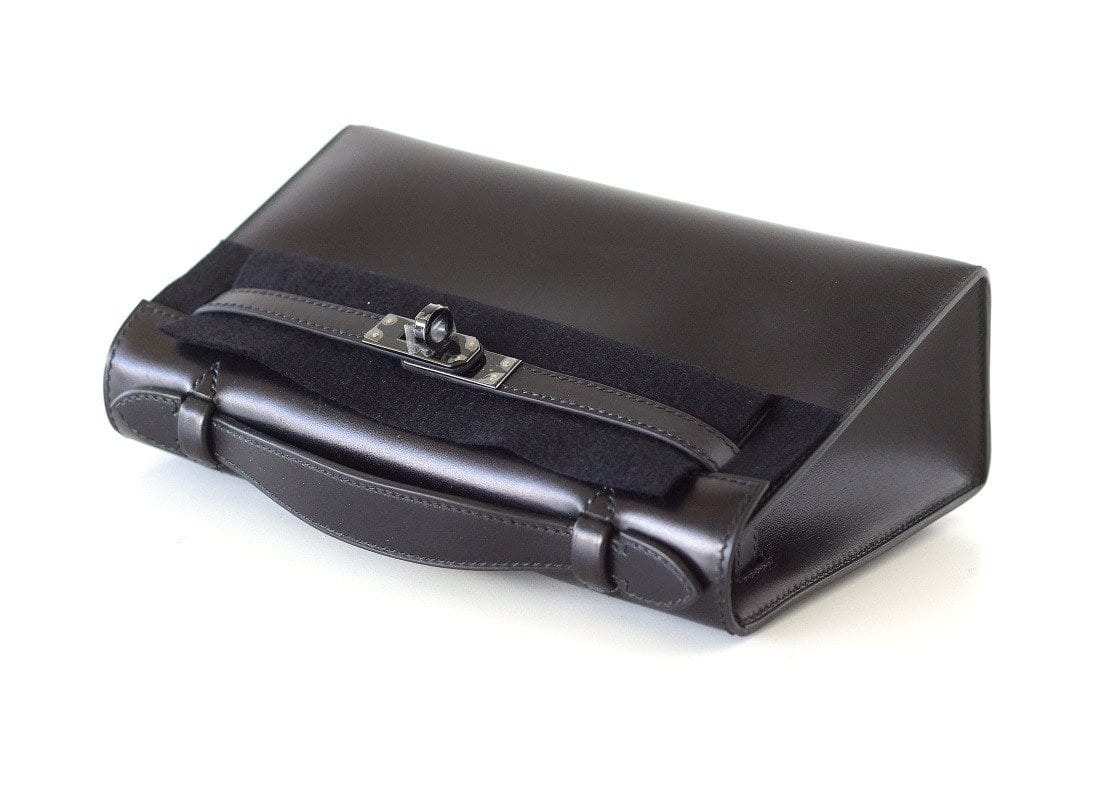 Black Hermes Box Calf Leather Clutch Bag