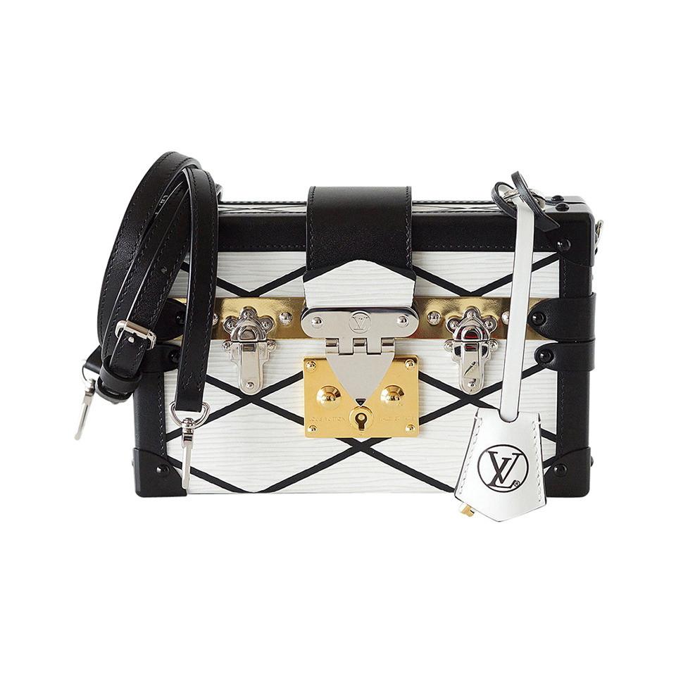 Louis Vuitton White and Black Leather Petite Malle Malletage Bag Charm Gold Hardware (Like New)