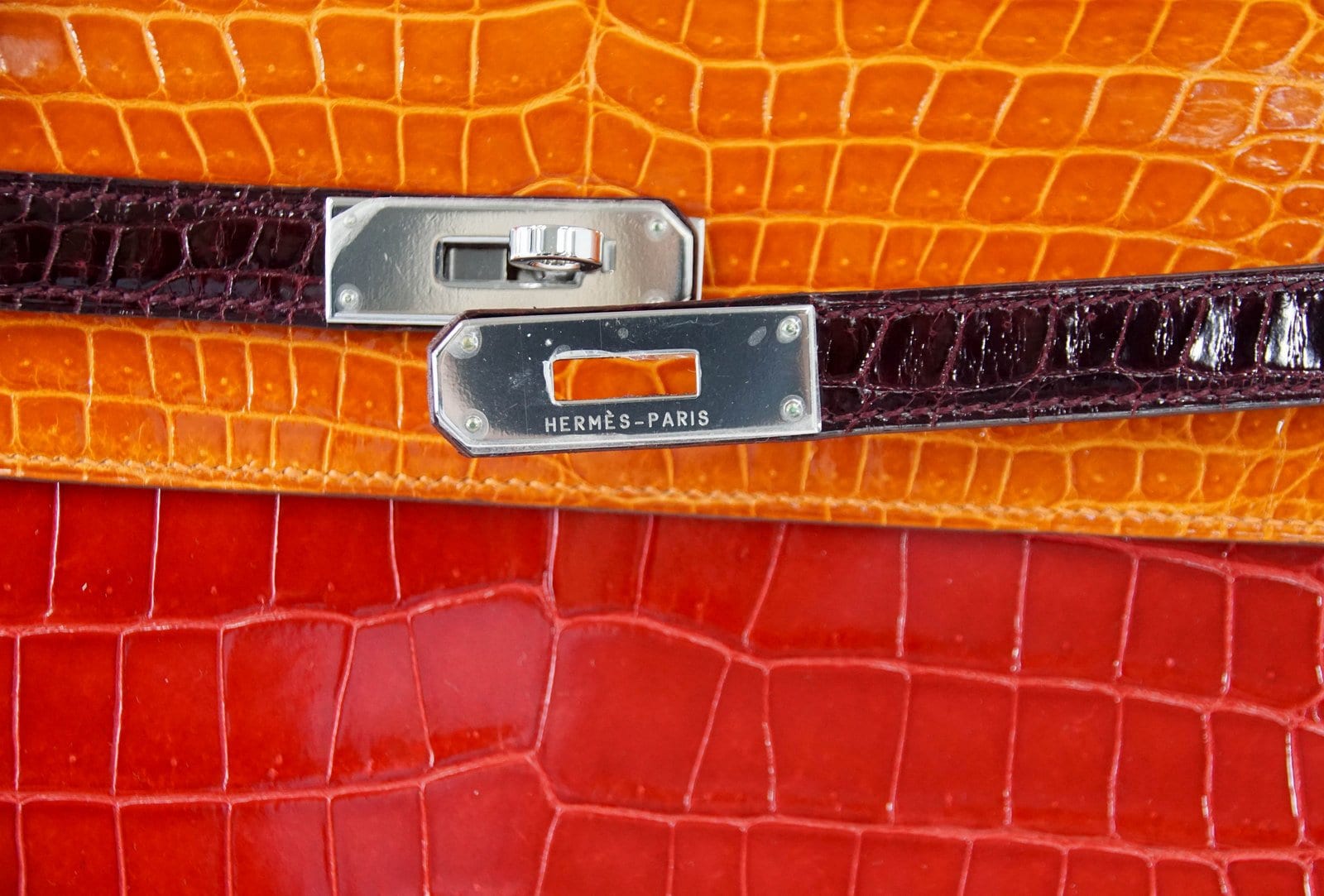 Hermes Birkin Crocodile Bag in Tri-color Horseshoe Orange with