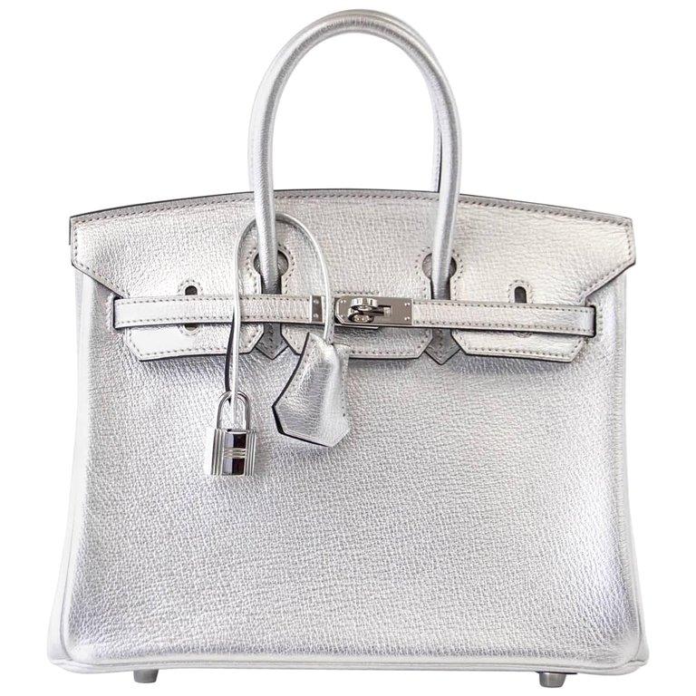 Hermes 25cm Limited Edition Metallic Silver Chevre Leather Sellier, Lot  #58133