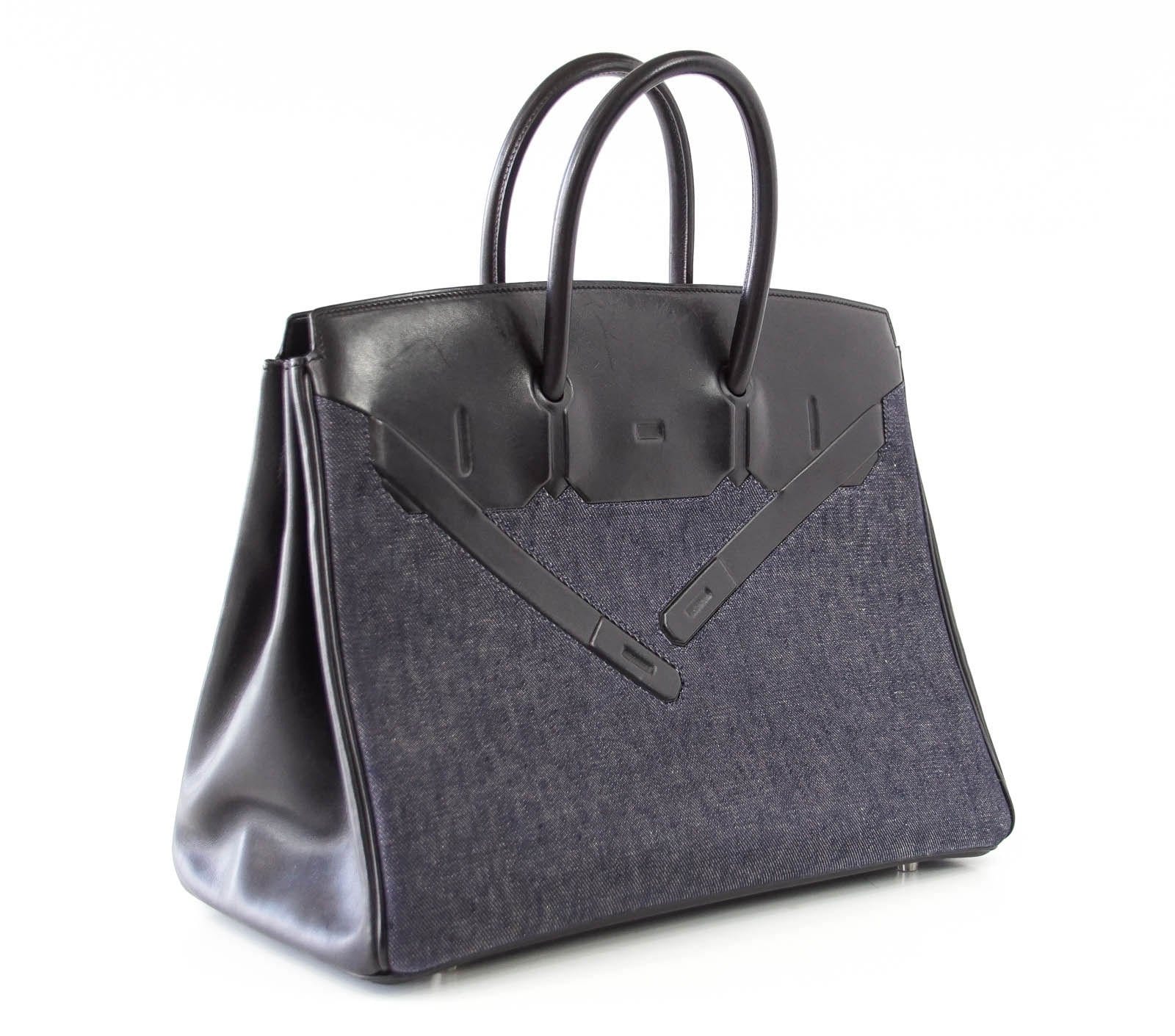 Rare Denim Hermes Birkin Style Retro Handbag, Luxury, Bags