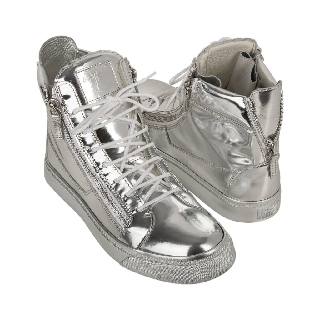Giuseppe Zanotti Men's Silver Mirror High Top Sneakers 43 / 10