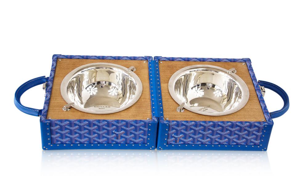 Goyard Dog Bowl Blue Travel Trunk Palladium Bowls New – Mightychic