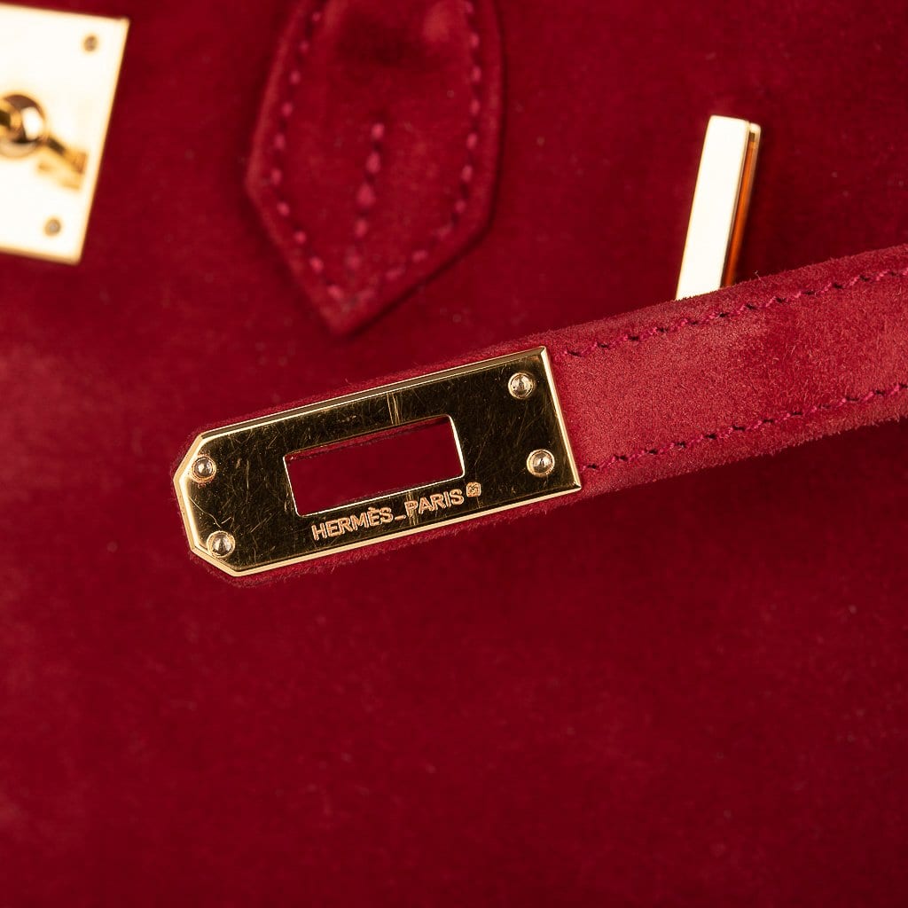 Hermes Birkin 25 Doblis Bag Rouge Vif Suede Gold Hardware – Mightychic