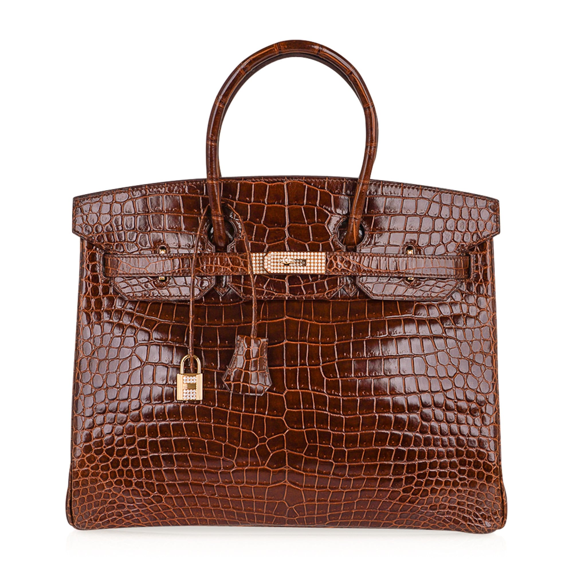 Hermès Birkin 35 Miel Porosus Crocodile Bag with Diamonds