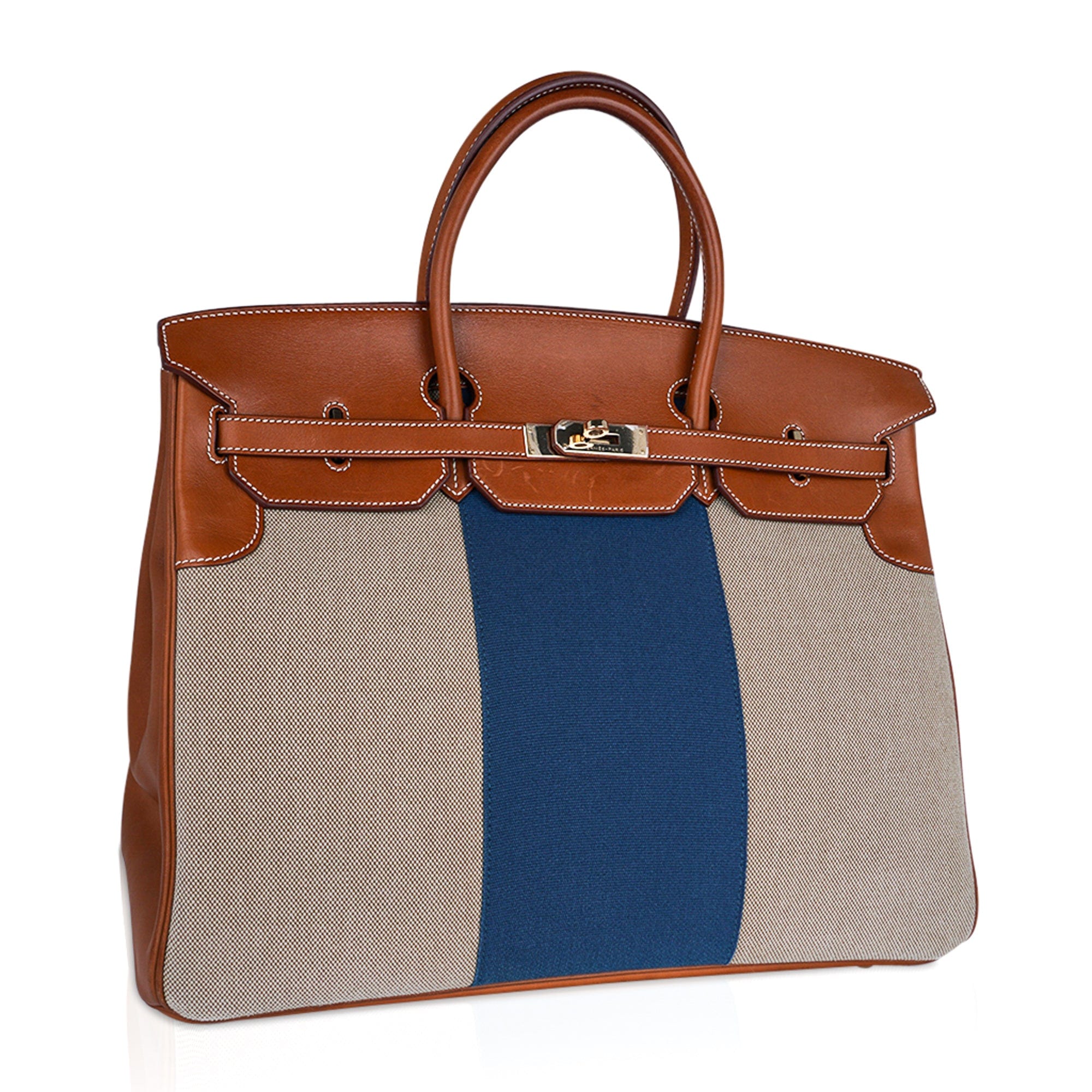 Barenia and Natural Birkin 40 cm in Toile and Barenia Leather with