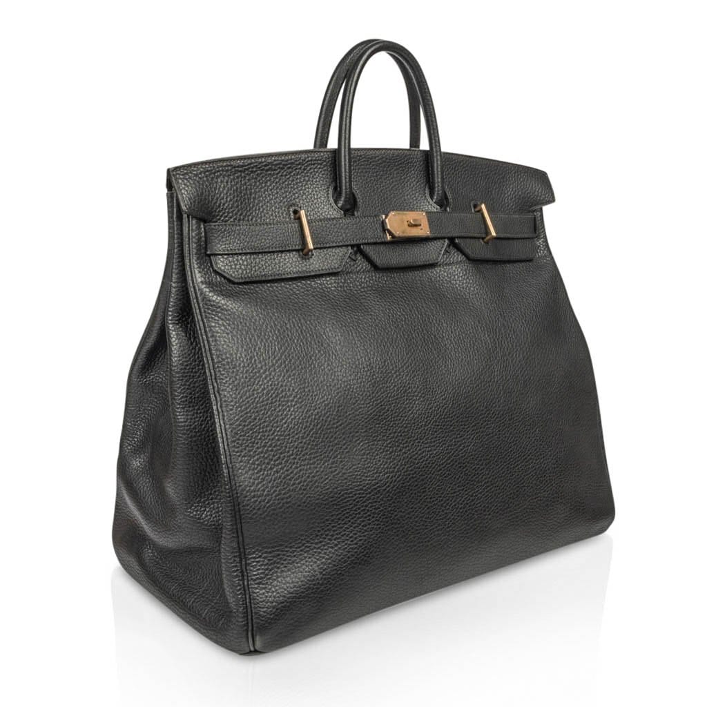 Hermes 50cm Black Fjord Leather HAC Travel Birkin Bag with, Lot #56140