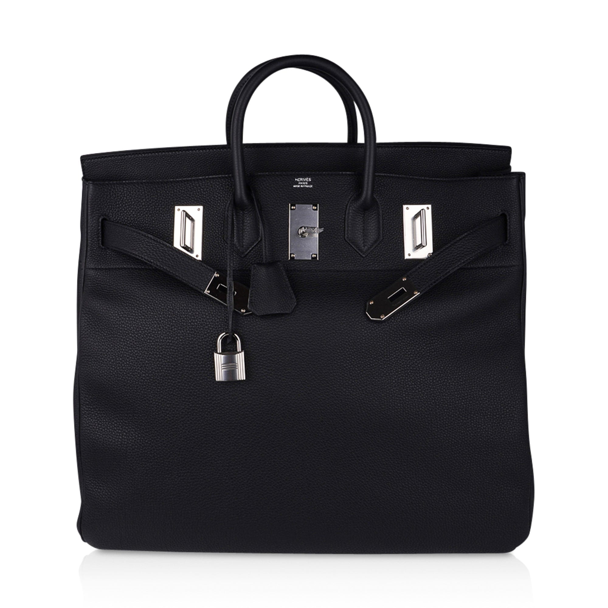Hermes Hac 50 Black Fjord Leather Brass Hardware • MIGHTYCHIC