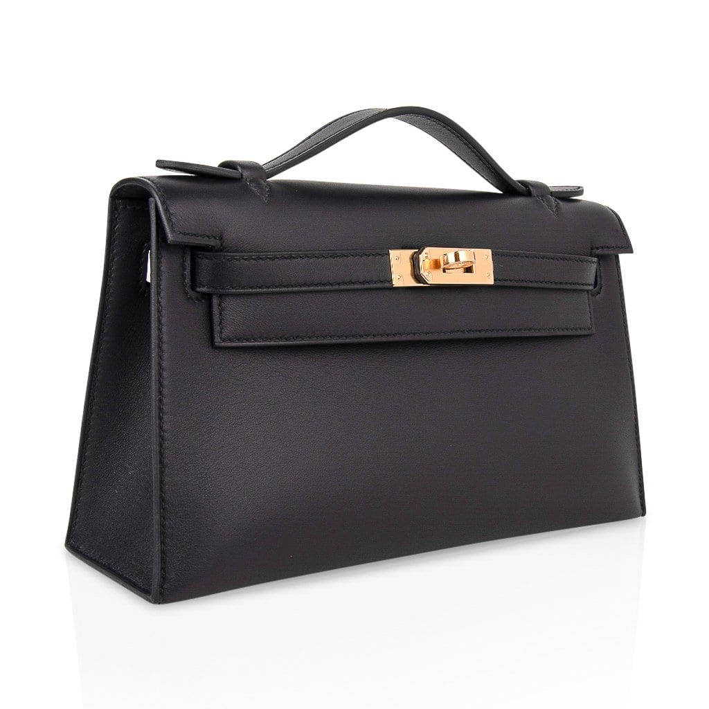 Hermes Kelly Pochette Bag Black Swift Leather with Gold Hardware –  Mightychic