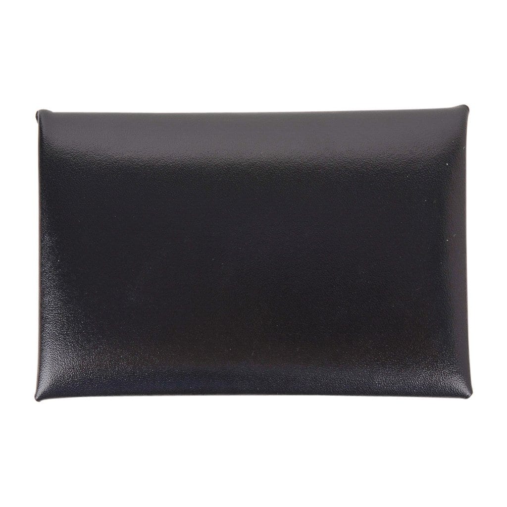 Hermes Calvi Duo Card Holder In Noir, Black Epsom Leather – Found Fashion