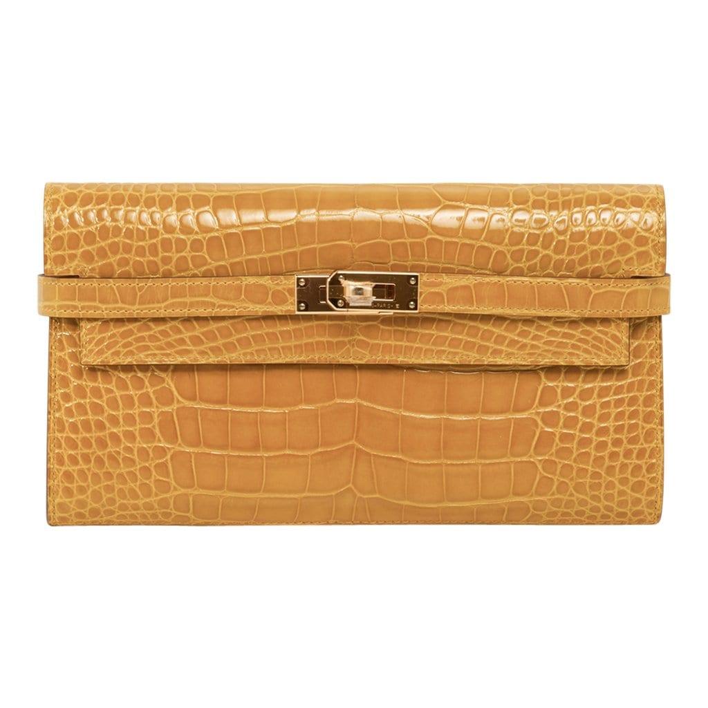 HERMES Kelly Long Wallet / Clutch Ombre Lizard gold hdw New / box Rare at  1stDibs