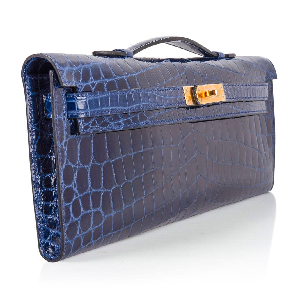 Hermes Blue Glacier Epsom Leather Kelly Cut Clutch Bag with, Lot #58051