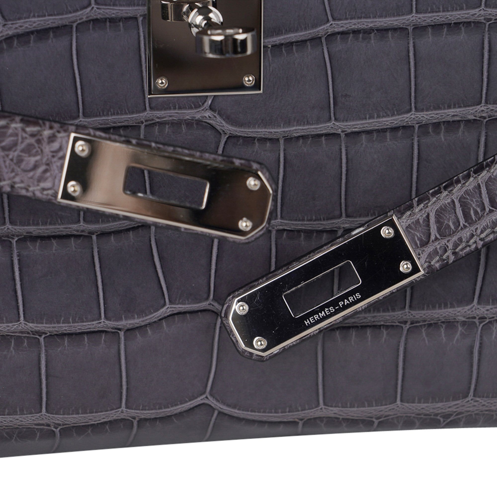 Hermès Kelly Pochette Gris Elephant Crocodile Niloticus Matte Gold Hardware  GHW (Pristine)