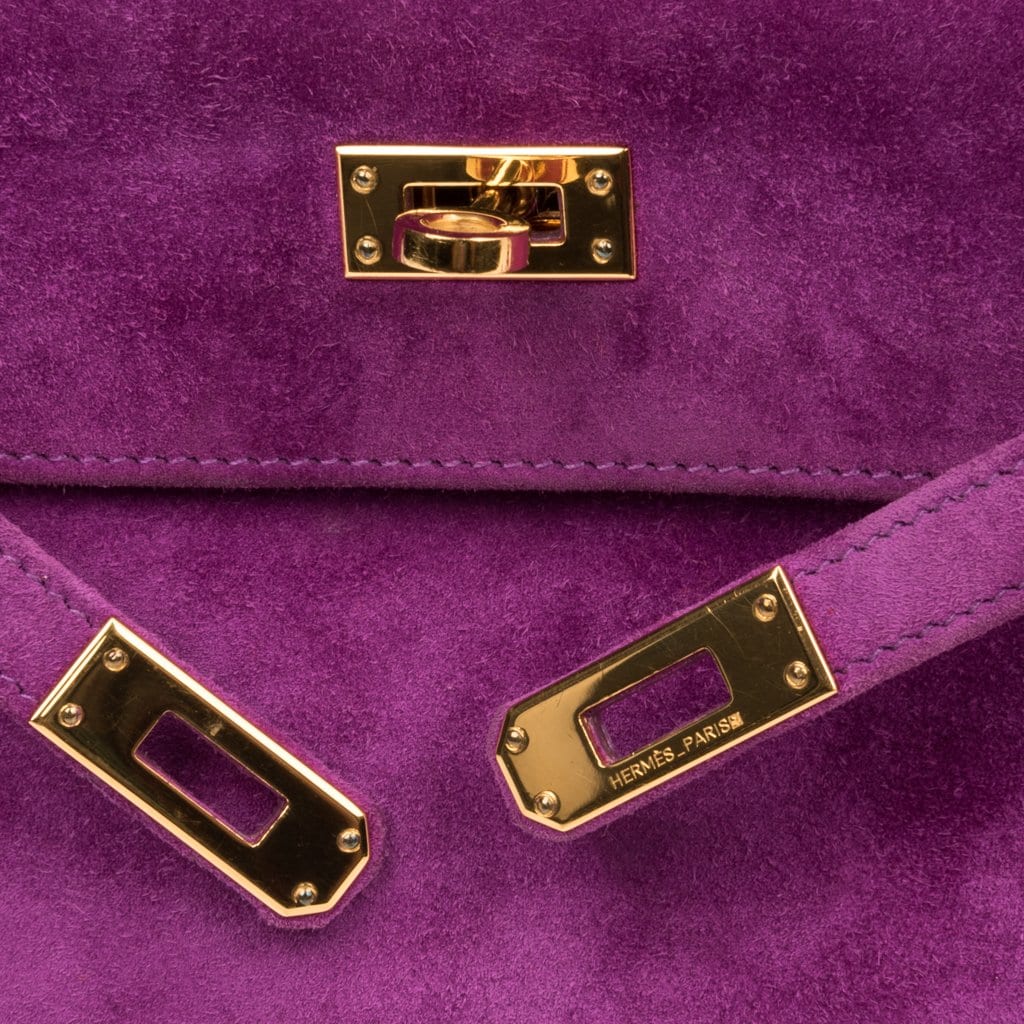 Hermes Kelly Bag Color Blocking Clemence Leather Gold Hardware In Purple