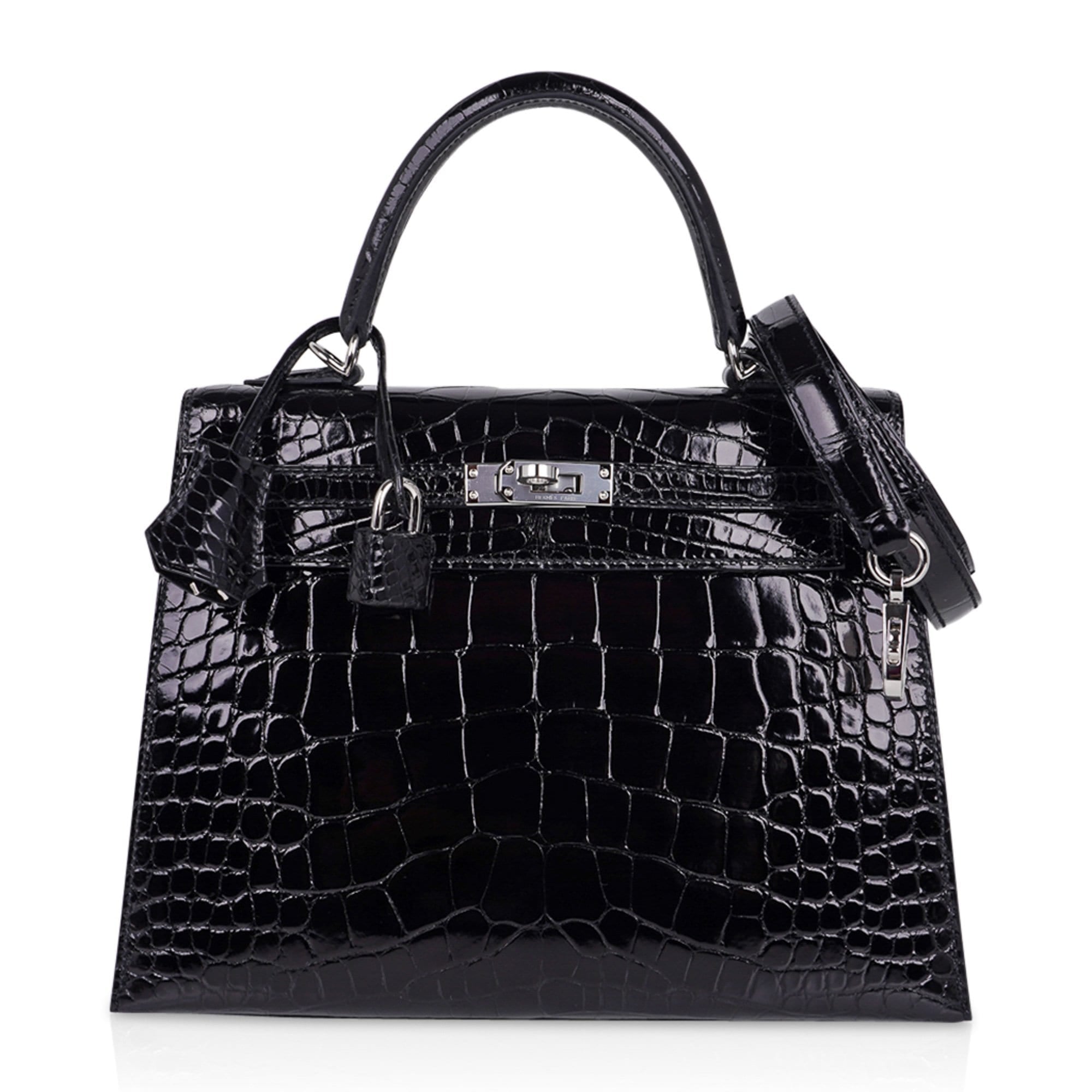 Hermes Kelly 25 Sellier Bag Black Alligator with Palladium Hardware –  Mightychic