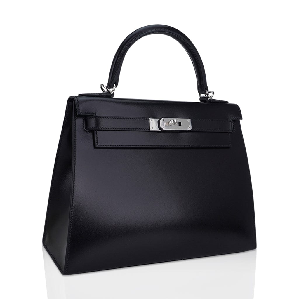 Hermes Black Box Calf Leather Palladium Hardware Kelly Sellier 28 Bag  Hermes