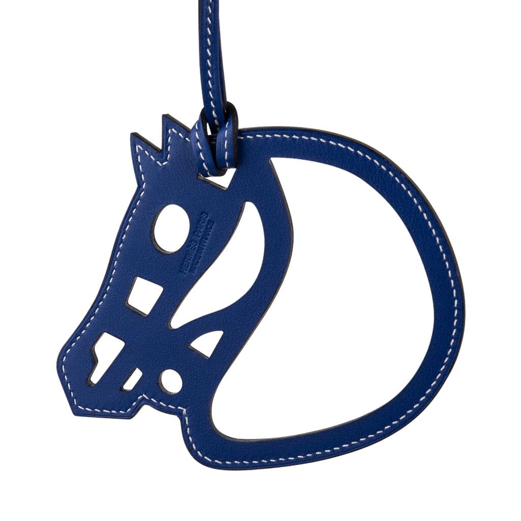 NWT! Hermes Tete de Cheval Blue Horse Head Charm & Bag