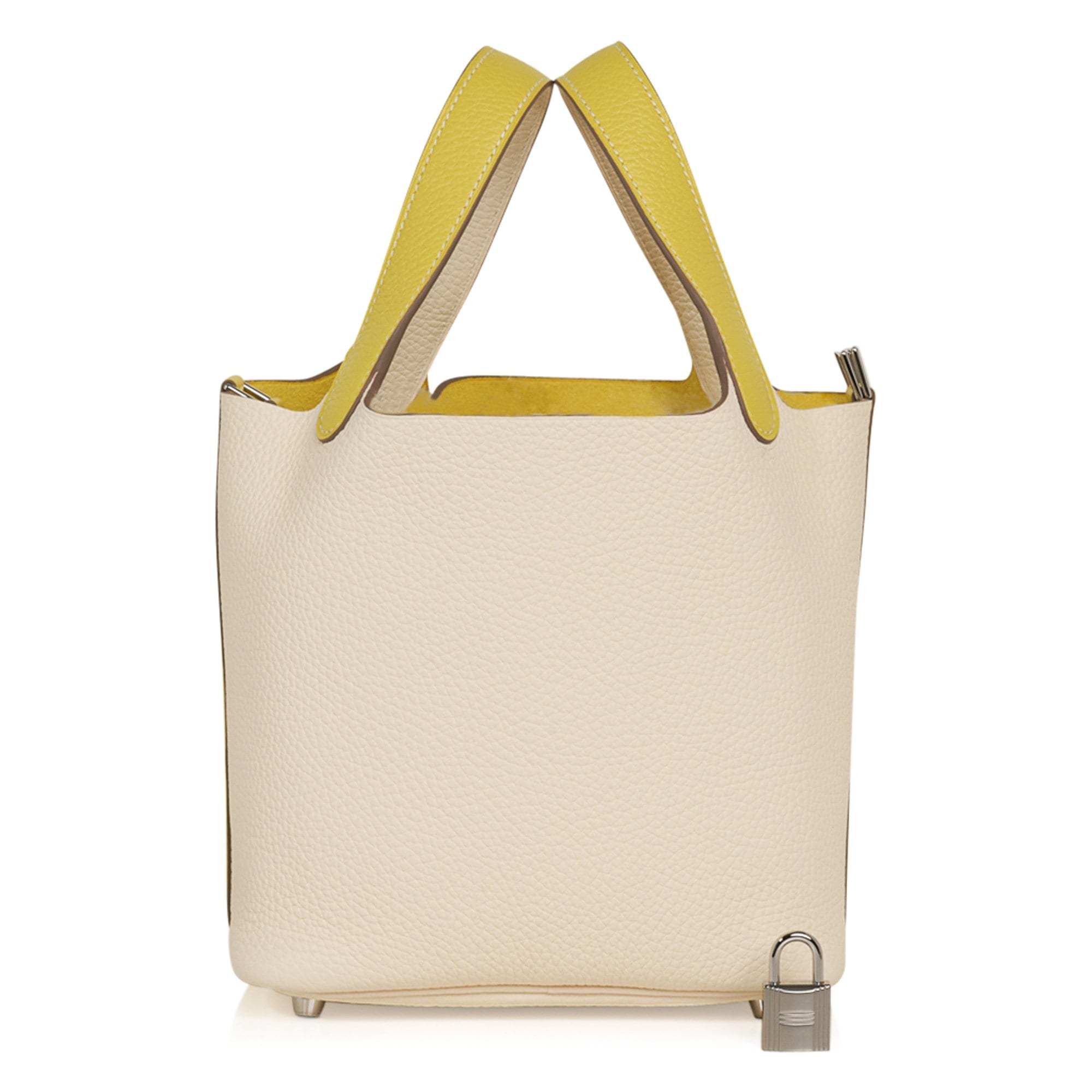 Hermes Picotin Lock 18 Casaque Bag Lime / Nata Bi-Color Tote Clemence  Palladium at 1stDibs