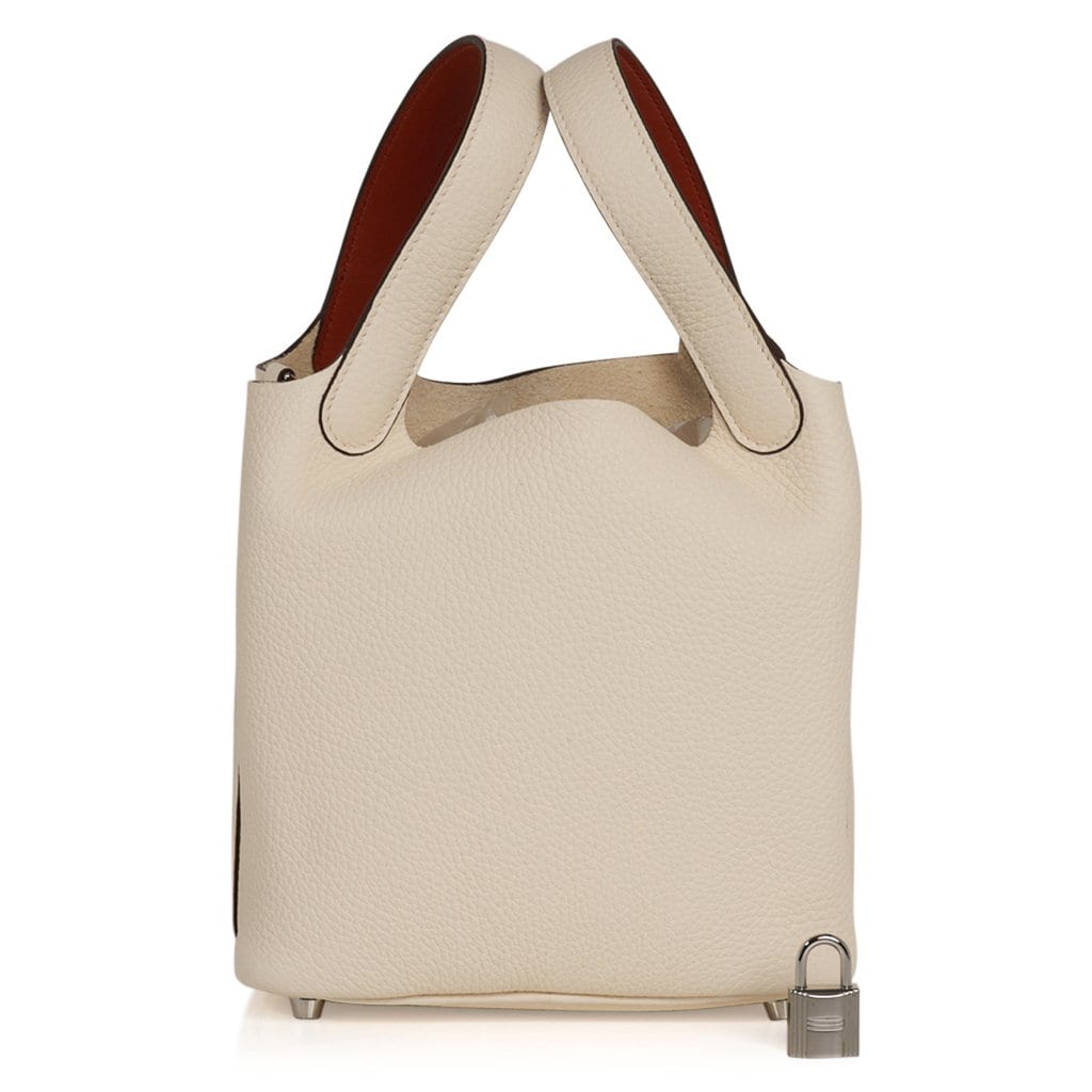 Hermes Nata Off White Picotin Lock 18 PM Palladium Hardware Handbag Bag