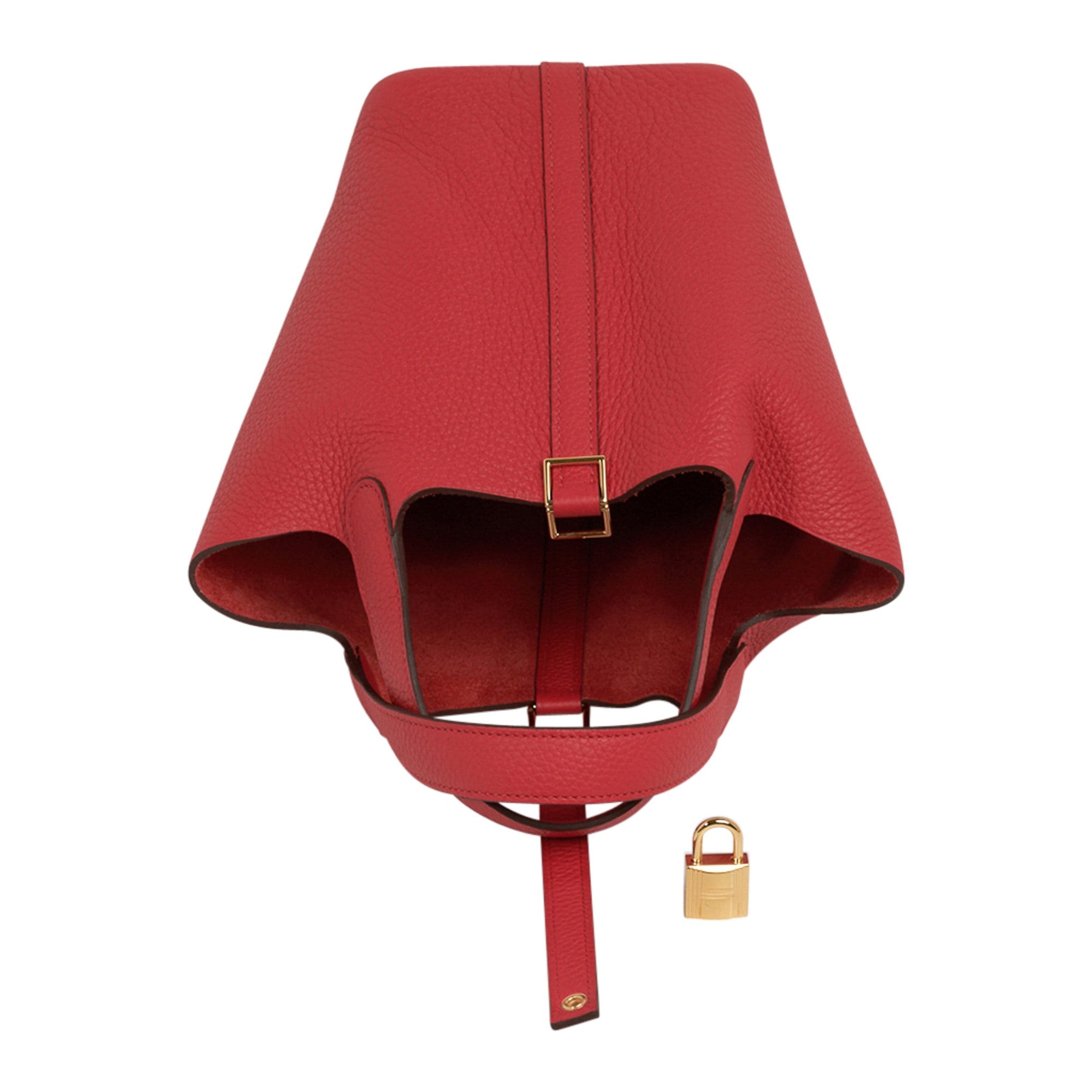 Hermes 18cm Rouge Vif Clemence Leather Palladium Plated Picotin Lock Bag