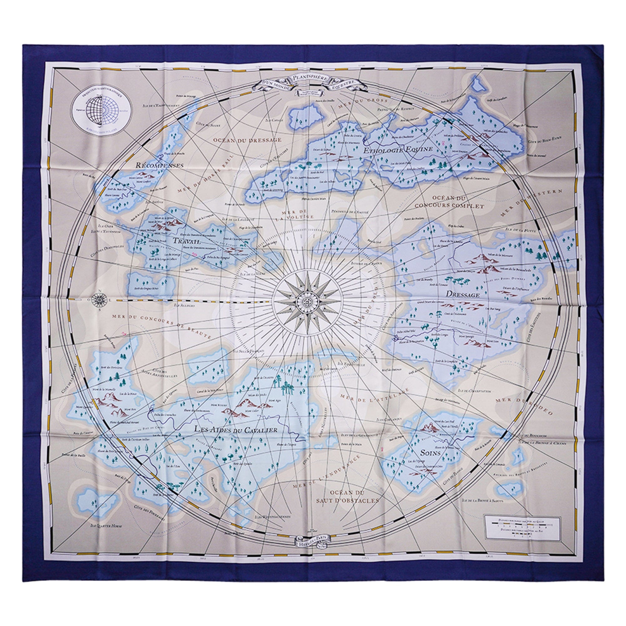 Louis Vuitton Stole Carre World Map Navy Blue Silk Scarf Limited