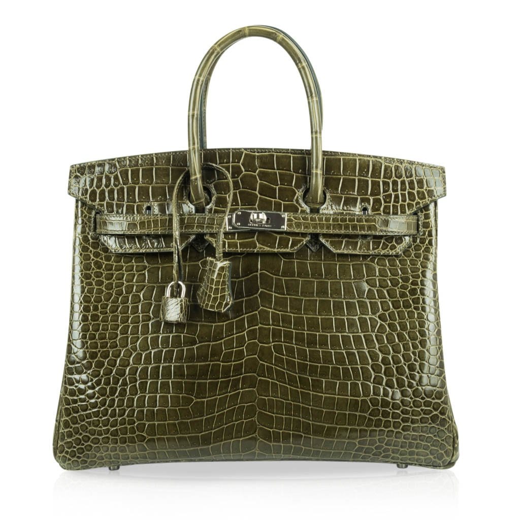 Hermes Birkin 35cm Crocodile Head Veins Handbags Beige Silver – Green Go  Store