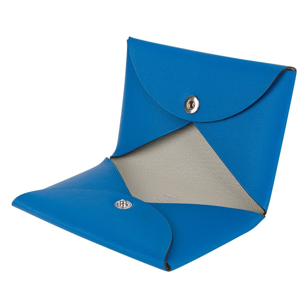 Hermes Calvi Blue Celeste Chevre Mysore Leather Card Holder – Mightychic