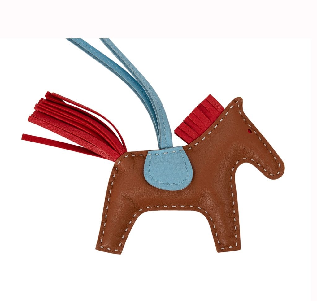 Hermes Gold/Celeste/Rouge Indien Milo Lambskin Leather Grigri Rodeo Horse PM Bag Charm