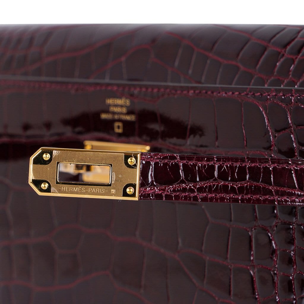 Hermes Kelly Cut Bag Braise Crocodile Gold Hardware Clutch