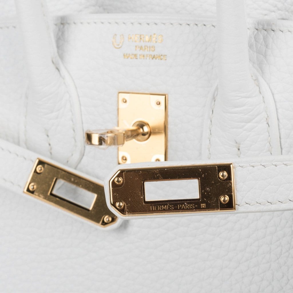 Hermes Birkin 30 Bag White Clemence Leather with Gold Hardware