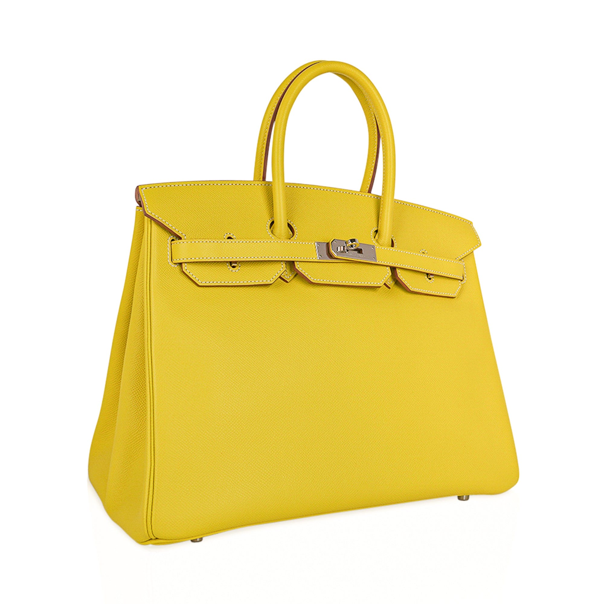 Hermes Birkin Handbag Lime Swift with Palladium Hardware 25 Yellow