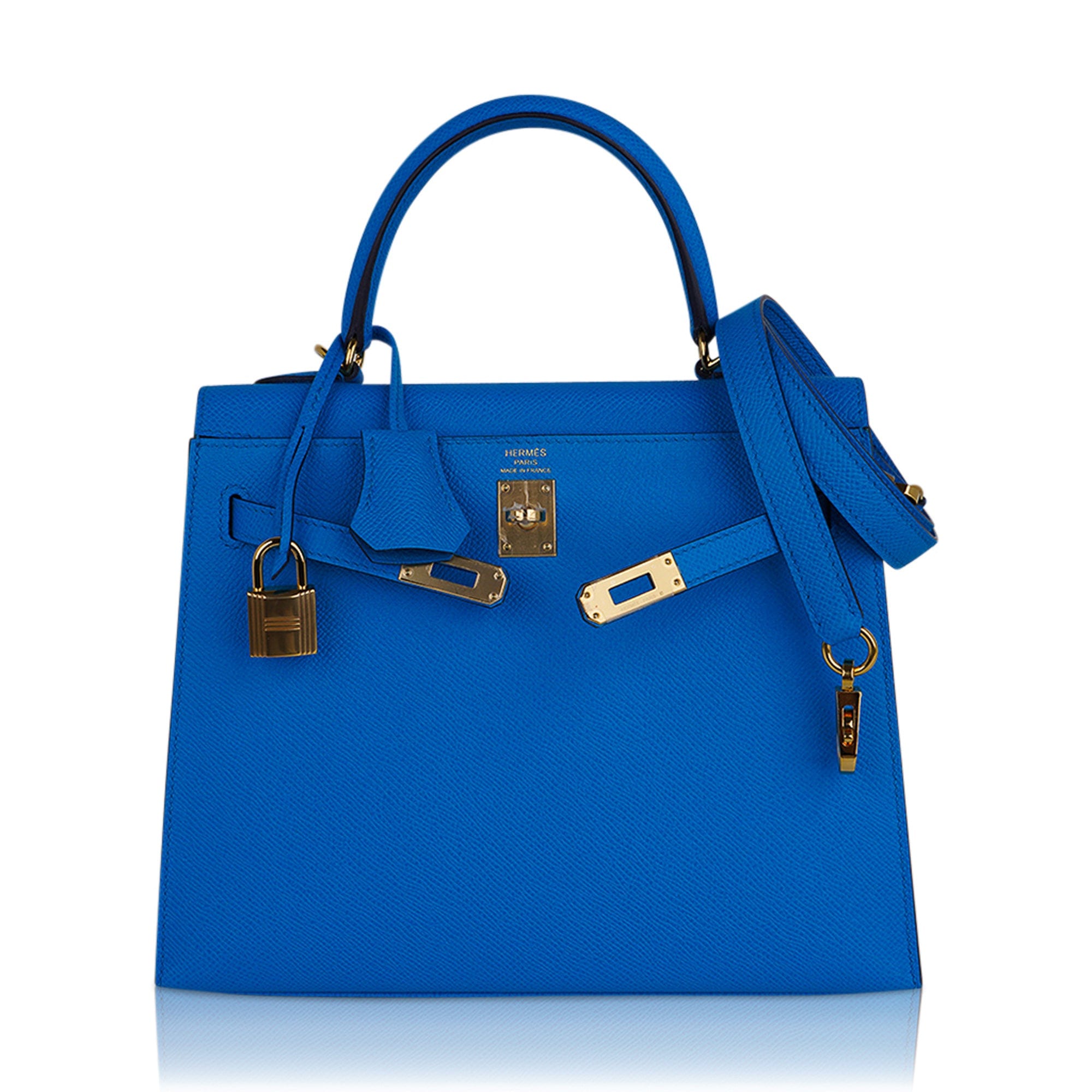 Stunning Hermes Kelly 25 Sellier Blue Zanzibar Chèvre Leather Gold