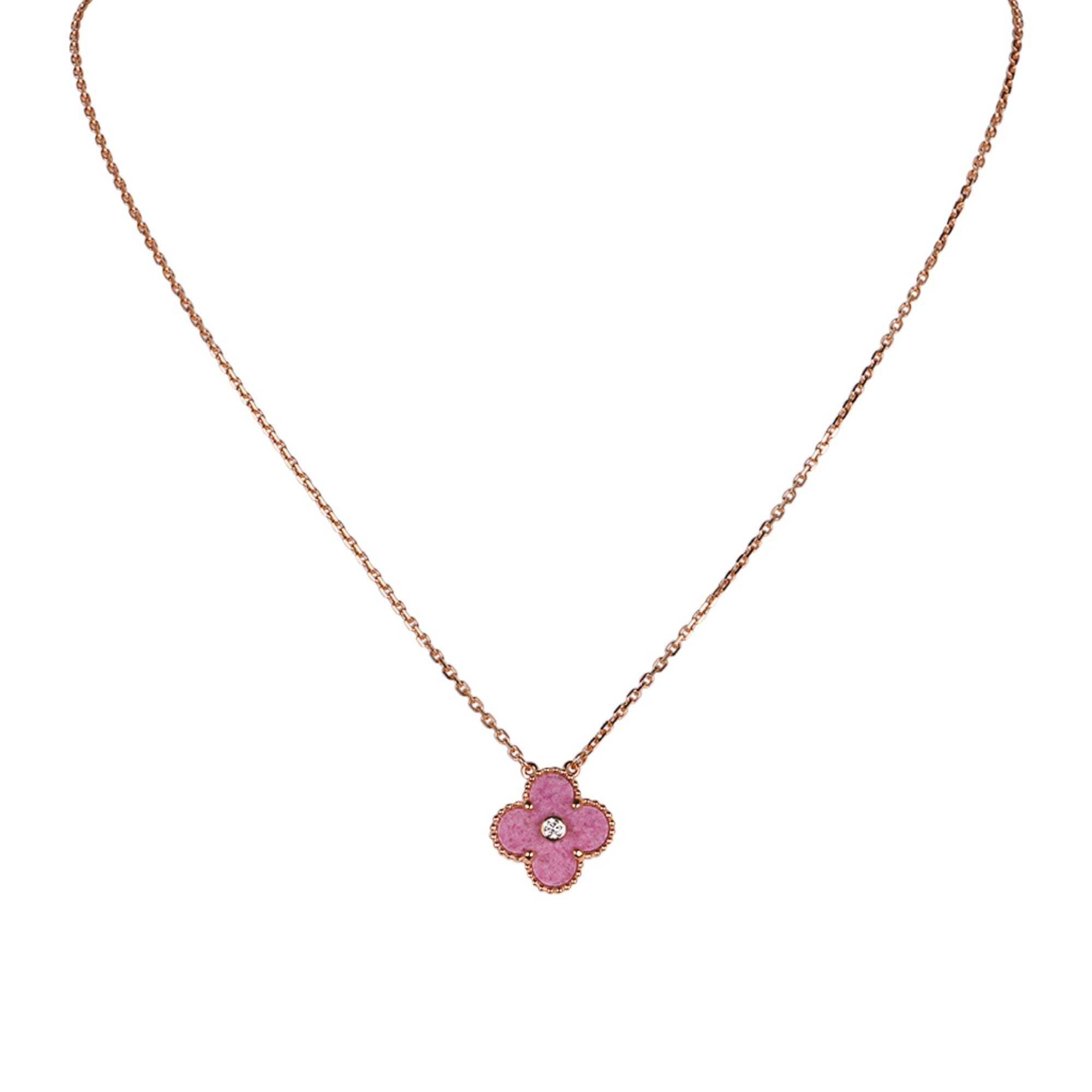 Van Cleef & Arpels Vintage Alhambra 1P Diamond Necklace 18K Pink Rose Gold