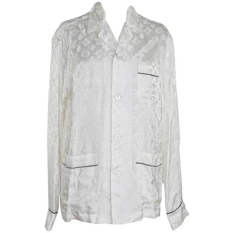 Louis Vuitton MENS Pajama Set - White LV Pattern Silk / Cotton - Small -  Med
