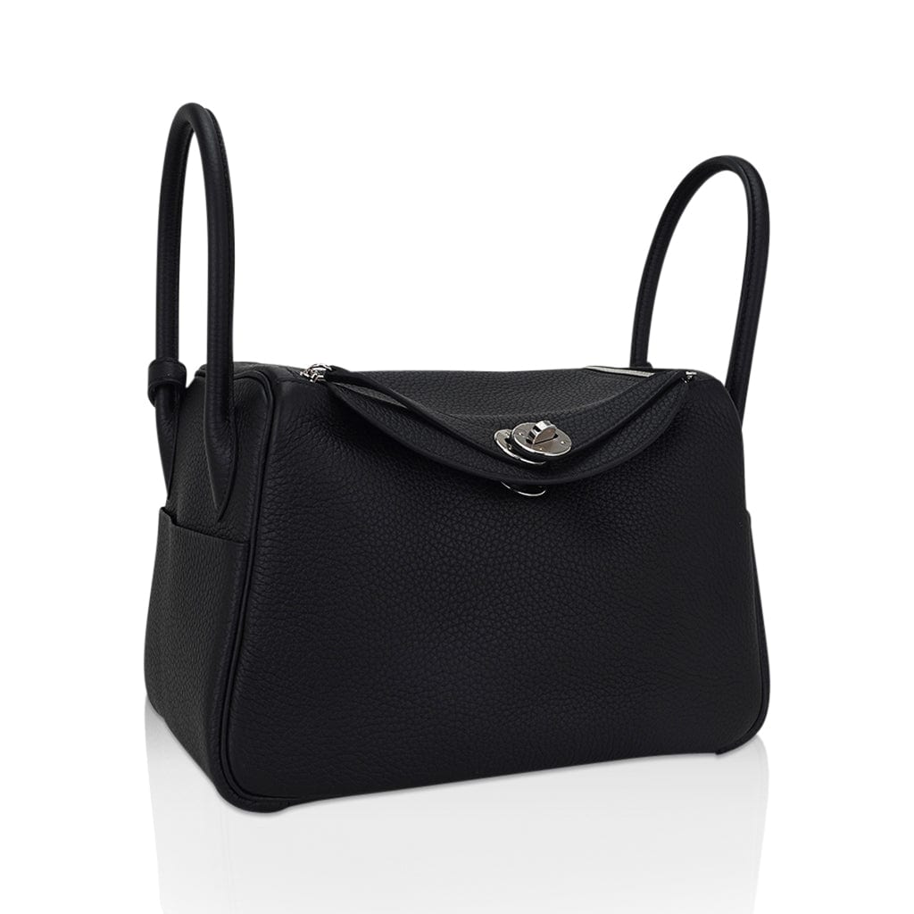 Hermes Lindy 26 Bag Black Clemence Leather with Palladium Hardware