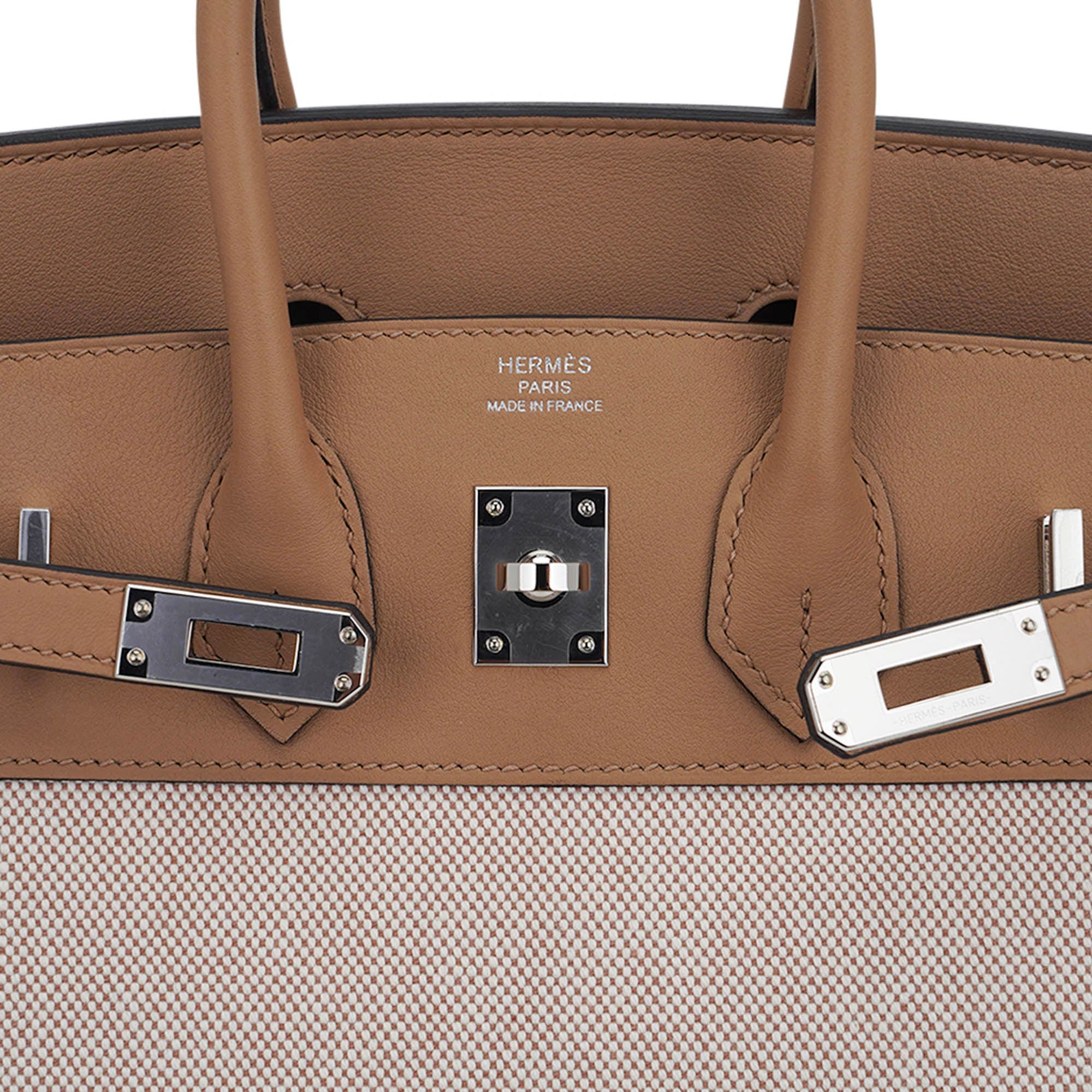 Hermes Limited Edition Birkin 25 Bag Ecru Toile H Chai Swift H Palladium